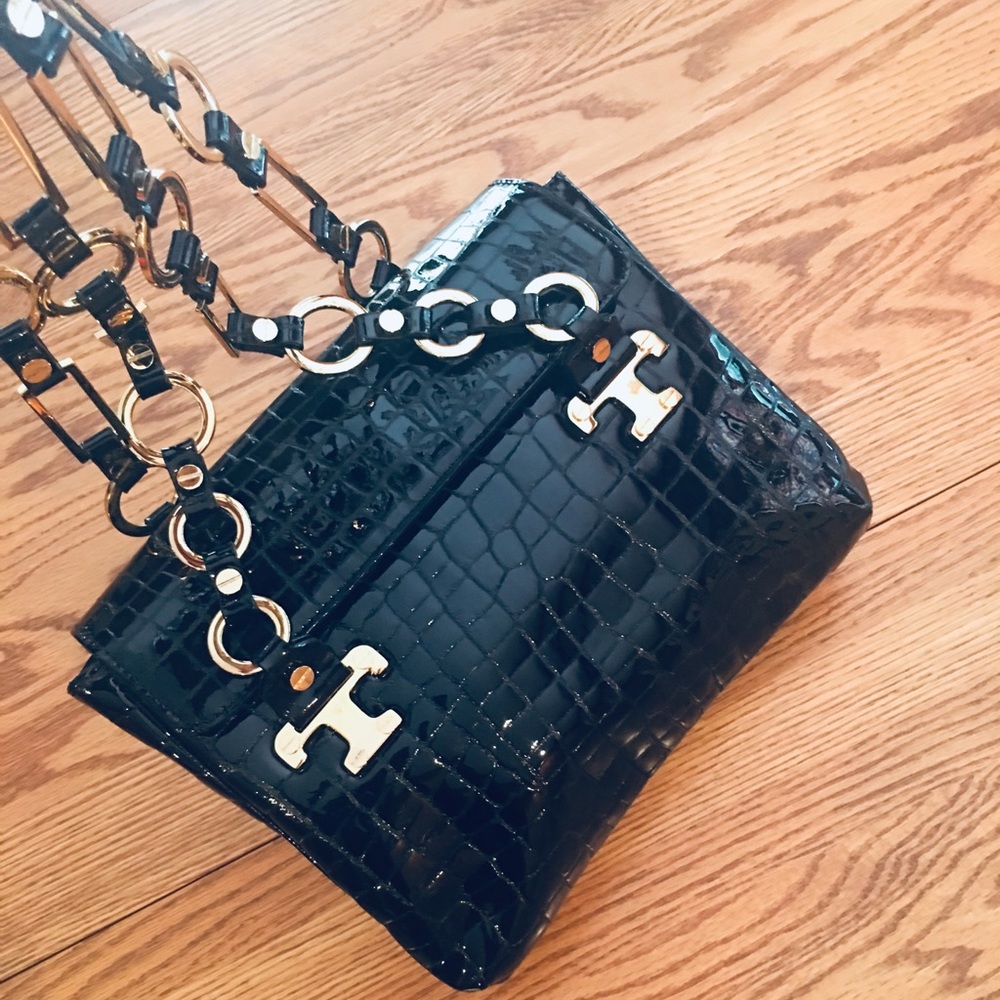 Tory  “Like New” Patent Leather Croc Embossed Bag